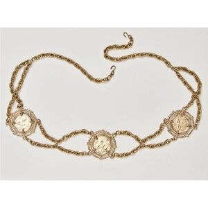 Free People Bronze Age Gold Toned Medallion Adjustable Chain Belt NWT OS